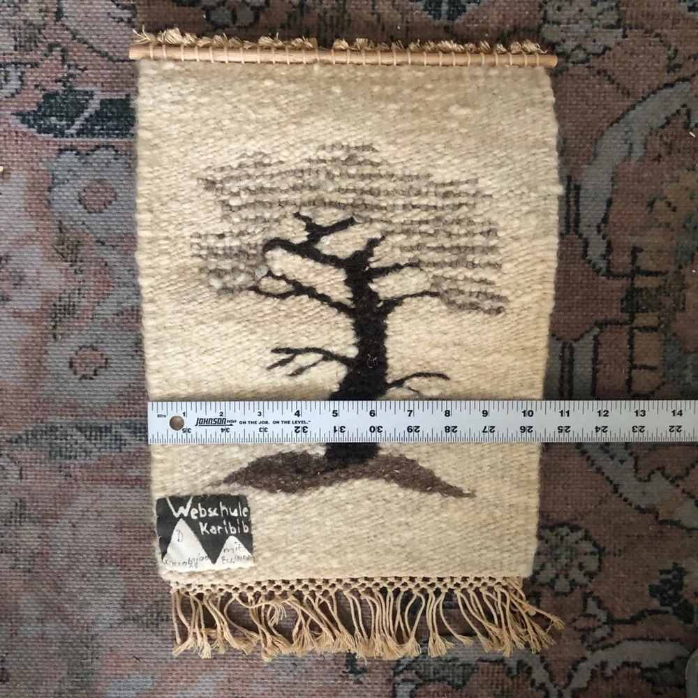 Vintage 70s Handwoven 3D Wool Tapestry Africa Tree of Life Boho Wall Hanging